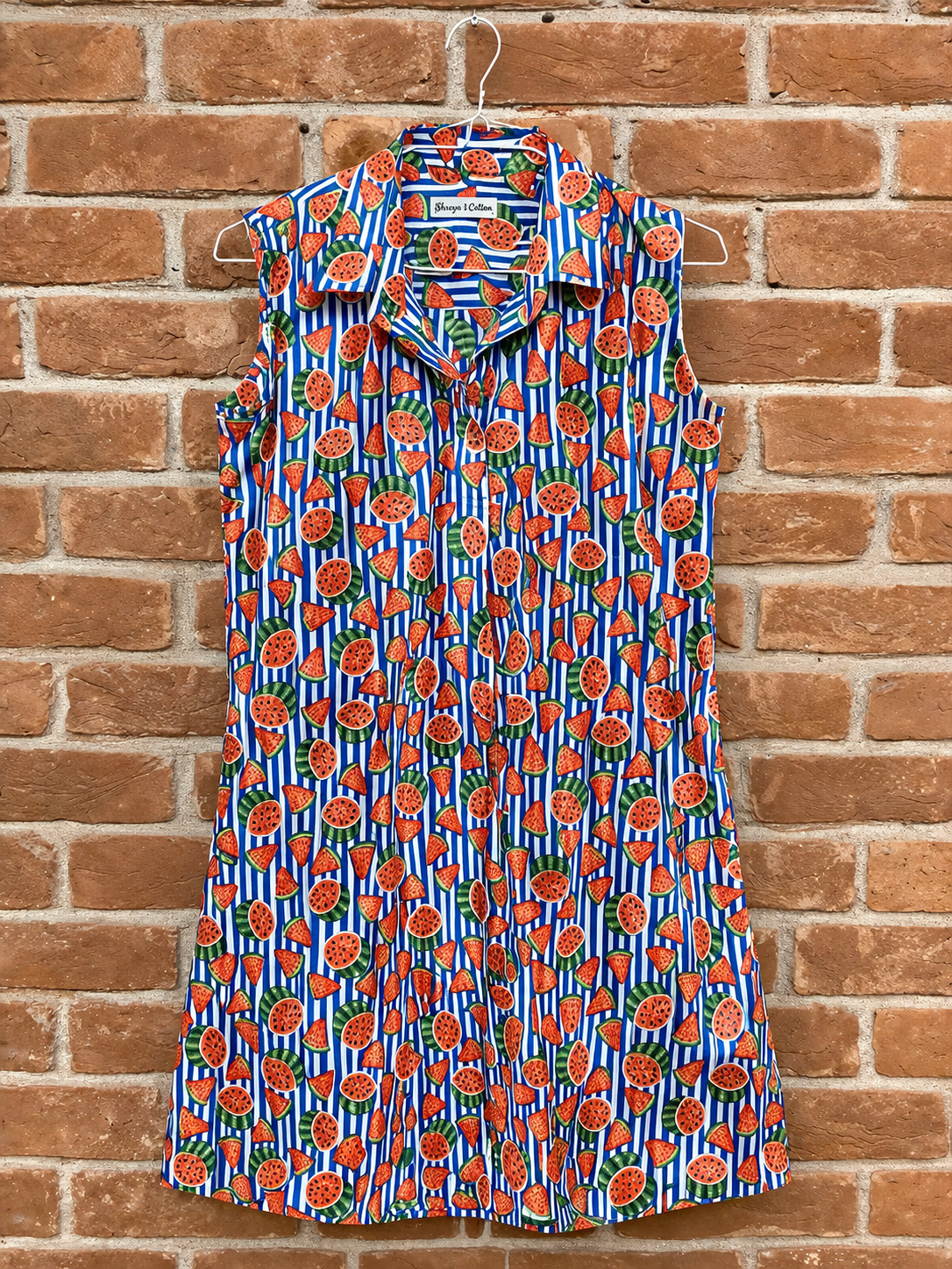 Watermelon Print A-Line Cotton Dress for Women | Sleeveless Summer Dress
