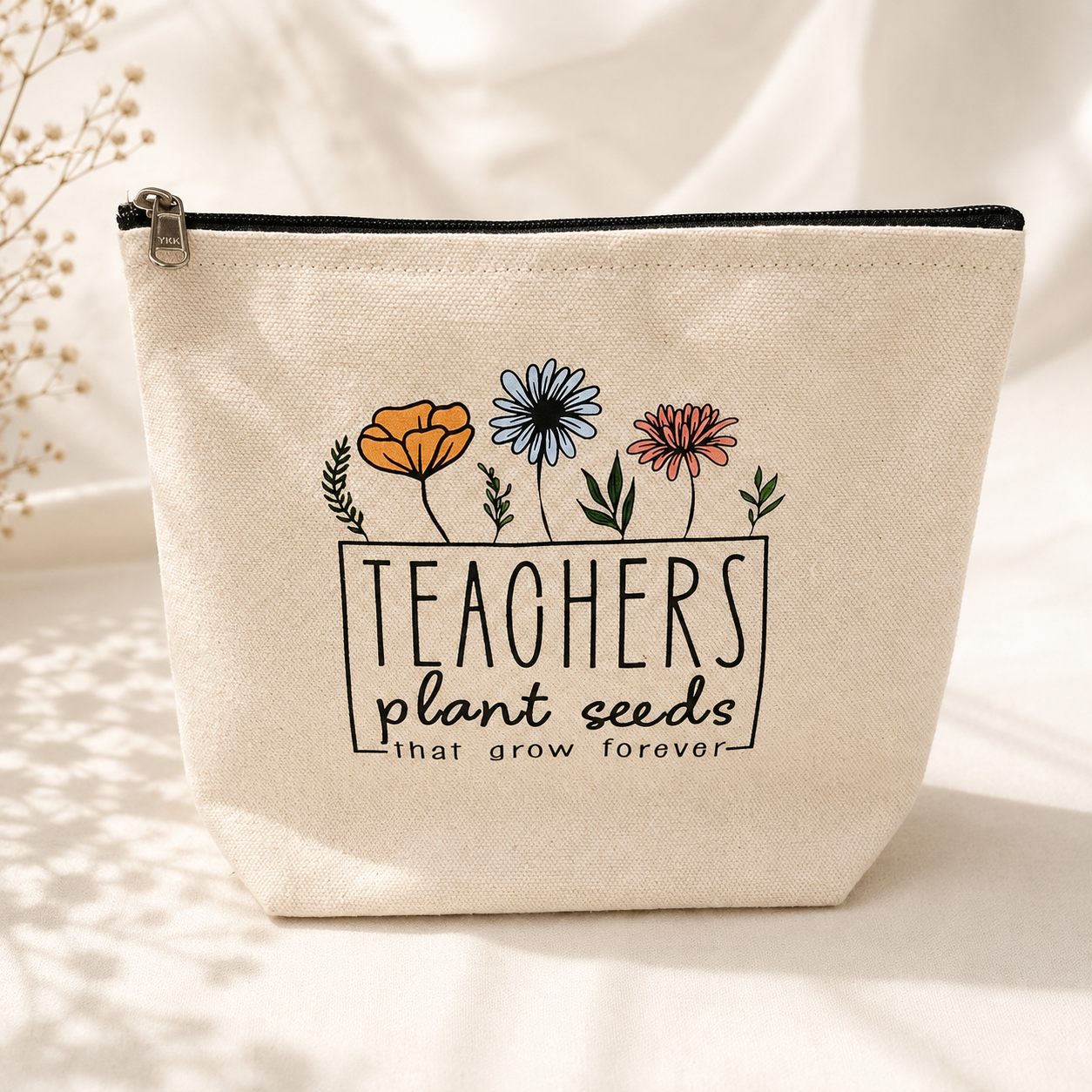 Heavy-quality canvas zipper pouch with base and coloured custom printing