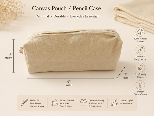 Natural canvas zipper box pouch 3×9×3 inch for stationery storage
