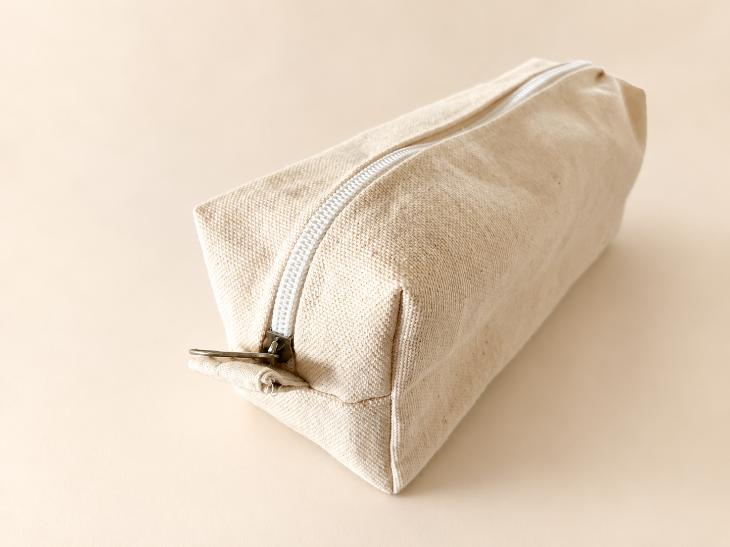Natural canvas zipper box pouch 3×9×3 inch for stationery storage
