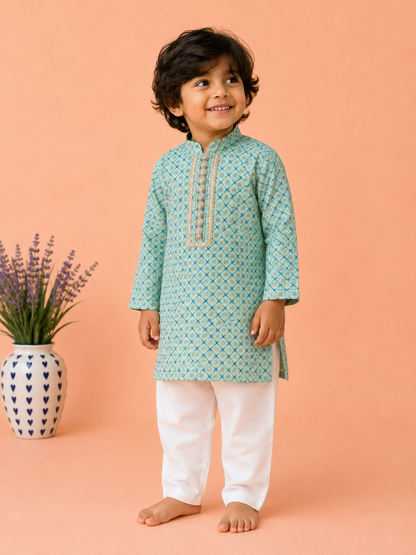 Pastel green Kurta Pyjama for Boys | 100% Cotton Festive Wear | 0-7year