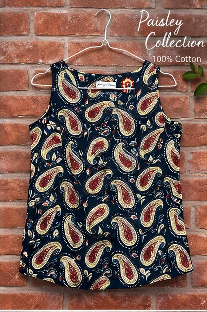 Indigo Paisley Cotton Sleeveless top