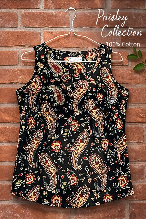 Midnight Black Paisley Cotton Sleeveless top