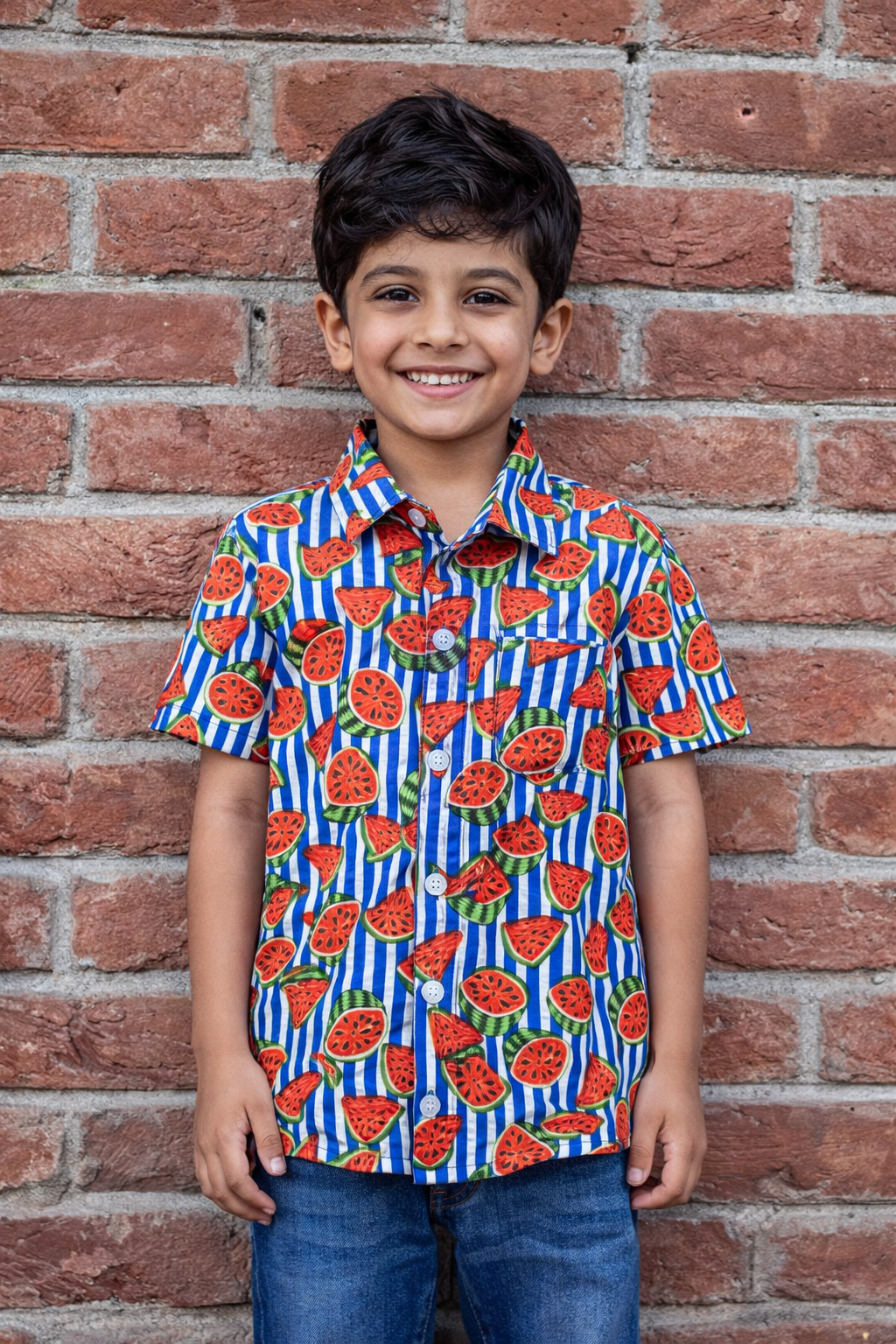 Boys Watermelon Print Cotton Shirt - 0–7 Years