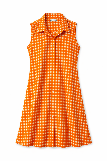 Cotton Sleeveless Dress – Orange & Blue Checks