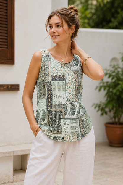 Women’s vintage patchwork printed cotton sleeveless top