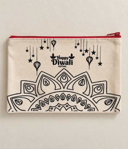 Happy Diwali Canvas Zipper Pouch | Pack of 5/10