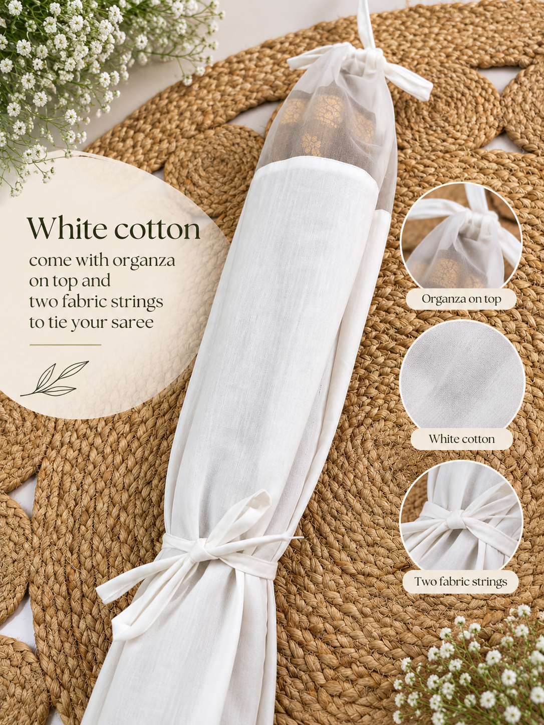 ShreeyasIndia Cotton Saree Cover with Organza | Pack of 3 & 6
