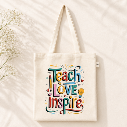 Eco-friendly recycled canvas Teacher’s Day tote bag with colourful printed design