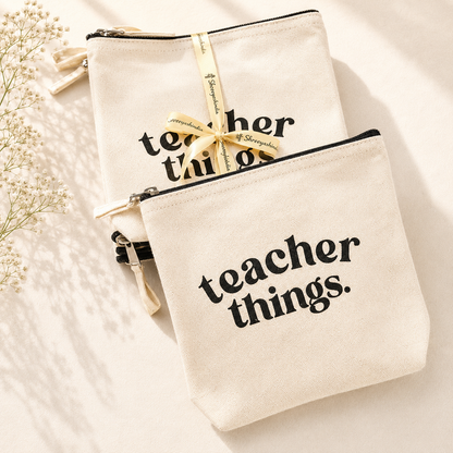 Eco-friendly canvas utility pouch with metallic zipper and 2-inch base