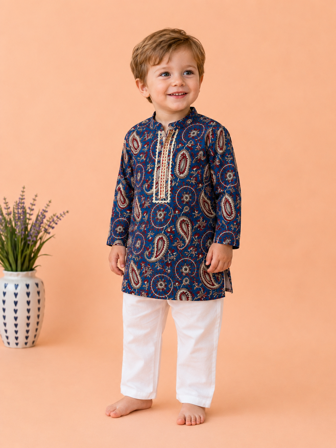Blue Paisley Kurta Pyjama for Boys | 100% Cotton Festive Wear