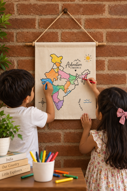 DIY Canvas Map of India with Acrylic Markers | Kids' Art & Geography Activity - Pack of 1
