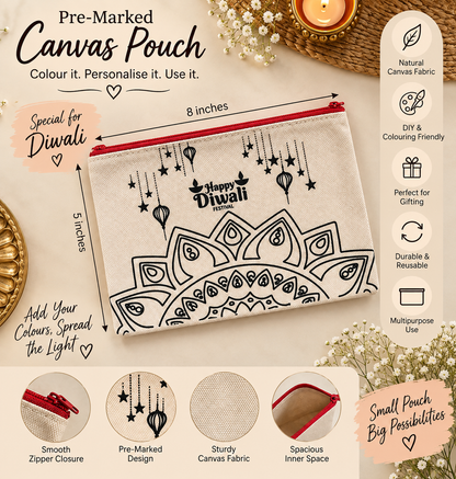 Happy Diwali Canvas Zipper Pouch | Pack of 5/10