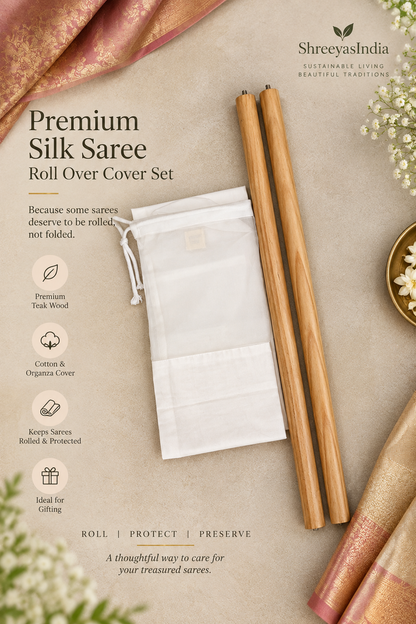 ShreeyasIndia Premium Silk Saree Roll Over Cover Set with TEAK WOOD sticks