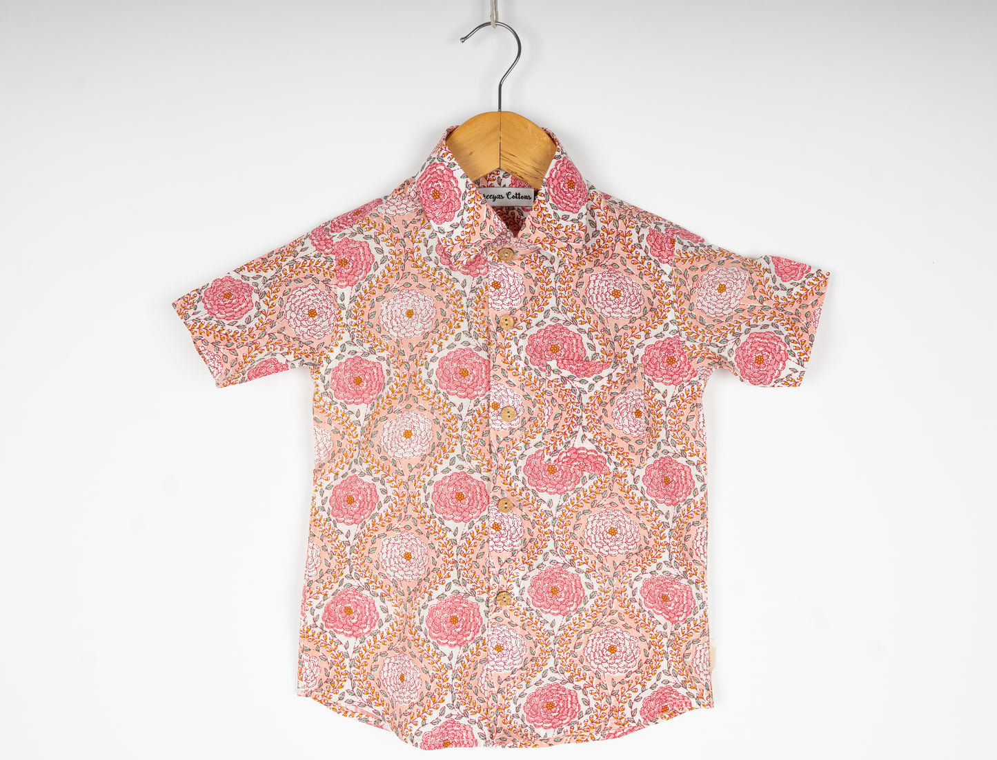 Floral Pink print half sleeves collar shirt - Size 0-12
