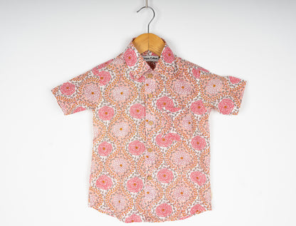 Floral Pink print half sleeves collar shirt - Size 0-12