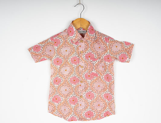 Floral Pink print half sleeves collar shirt - Size 0-12