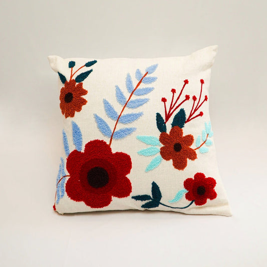 Rust Blossom – Floral Embroidered Cushion Cover