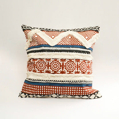 Geometric Red Grid Embroidered Cushion Cover