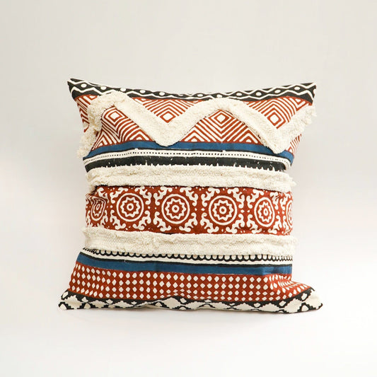 Geometric Red Grid Embroidered Cushion Cover