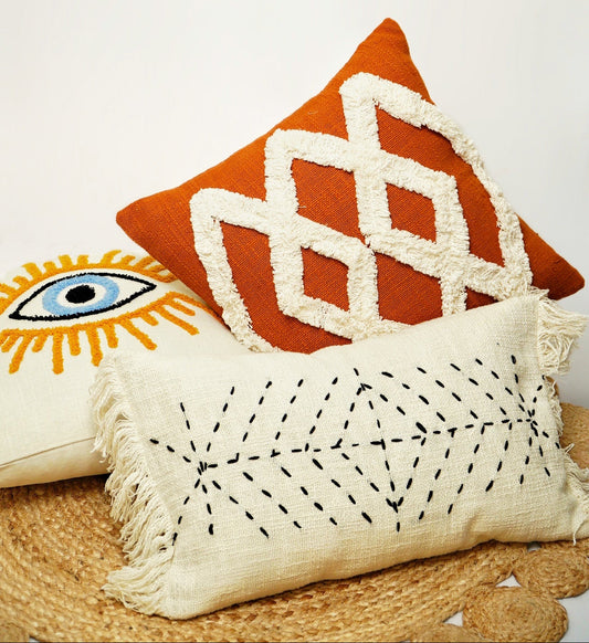 Black Hand Stitch Kantha Cushion Cover