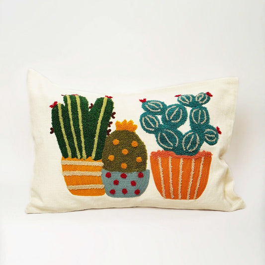 Cactus Trio Embroidered Cushion Cover