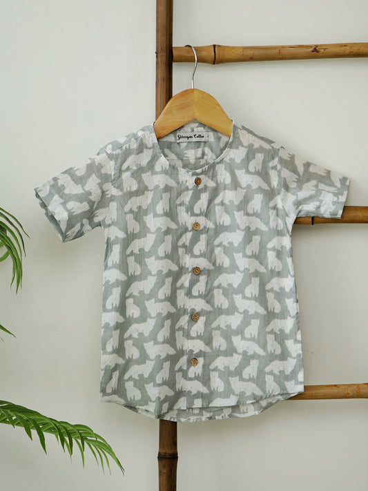 Snowtail – Grey & White Fox Print Boys' Shirt