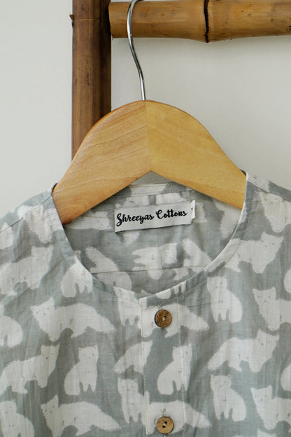Snowtail – Grey & White Fox Print Boys' Shirt