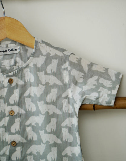 Snowtail – Grey & White Fox Print Boys' Shirt