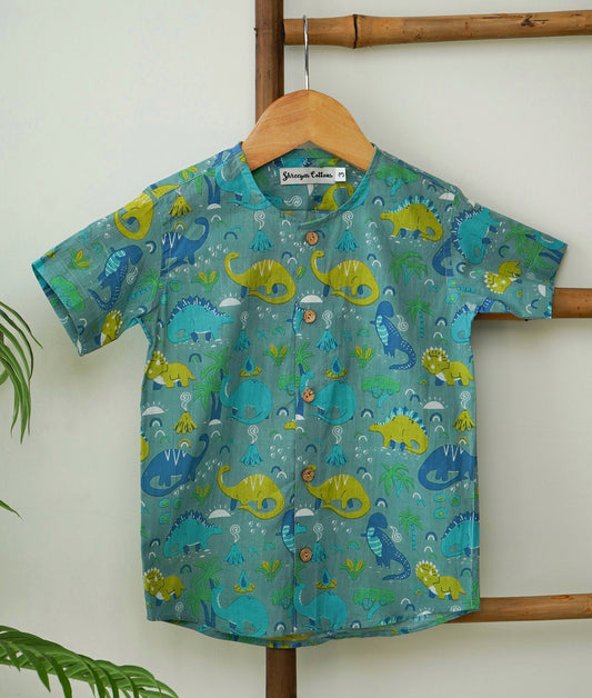Dino Drift – Boys Aqua Shirt