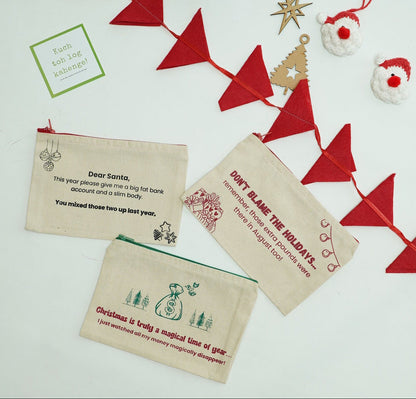 Christmas Canvas zipper pouches for everyone - Assorted Pack of 2/6/12