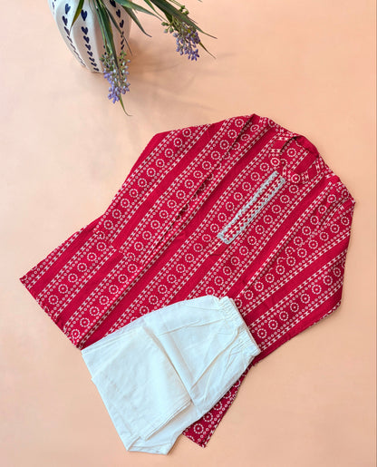 Bright pink Bandhani kurta pyjama for boys