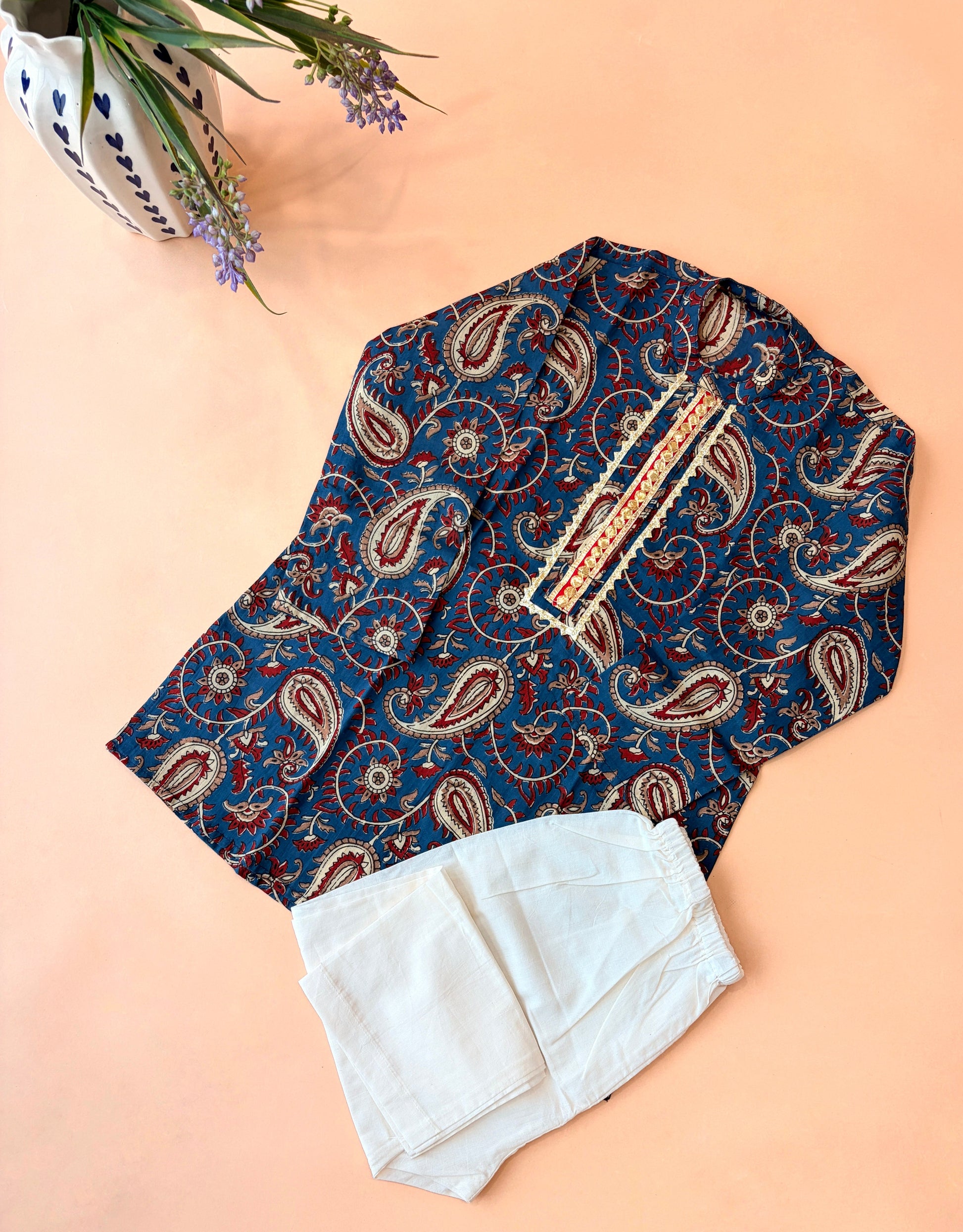 Blue paisley kurta pyjama for boys