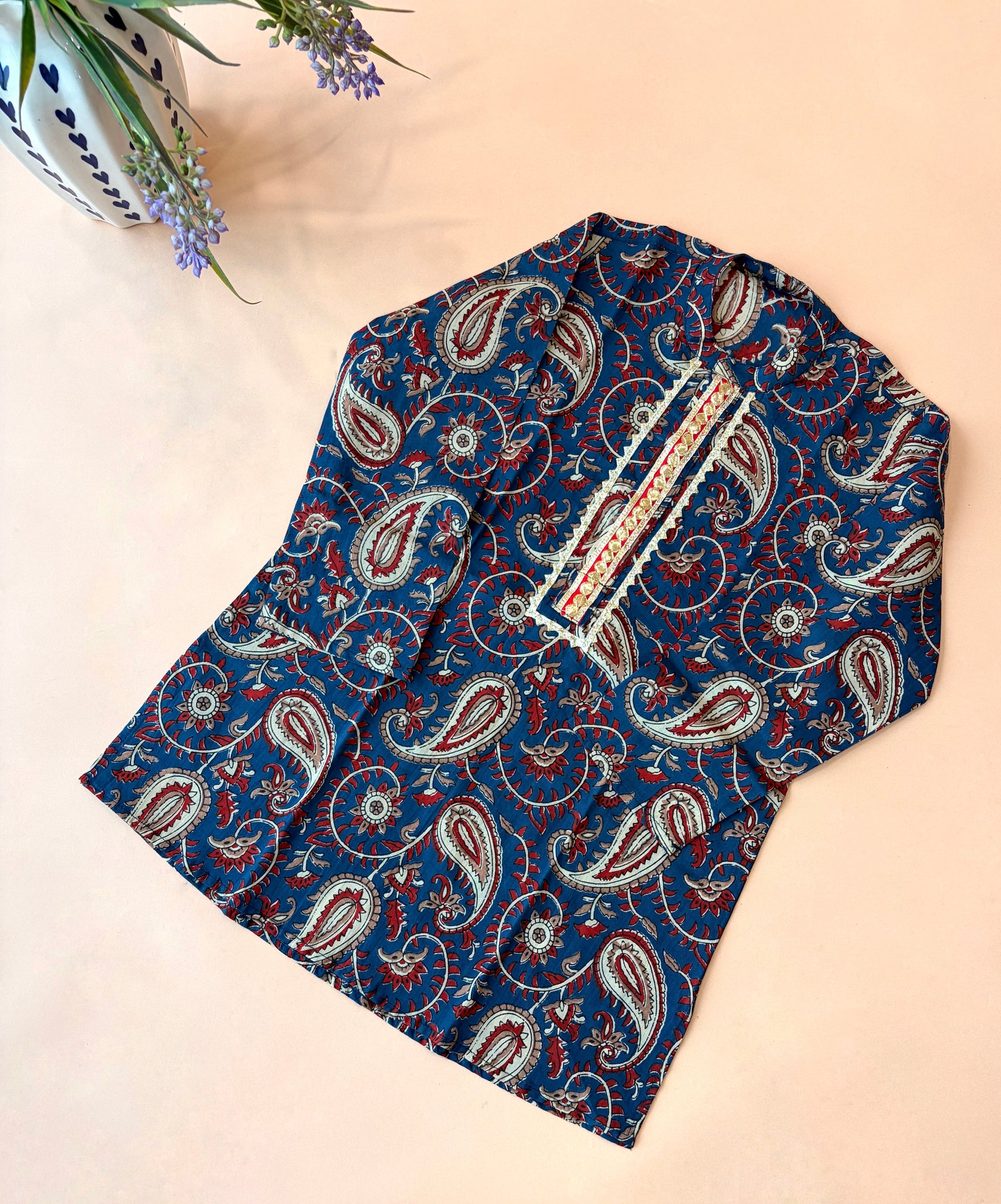 Blue paisley kurta pyjama for boys