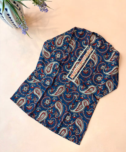 Blue paisley kurta pyjama for boys