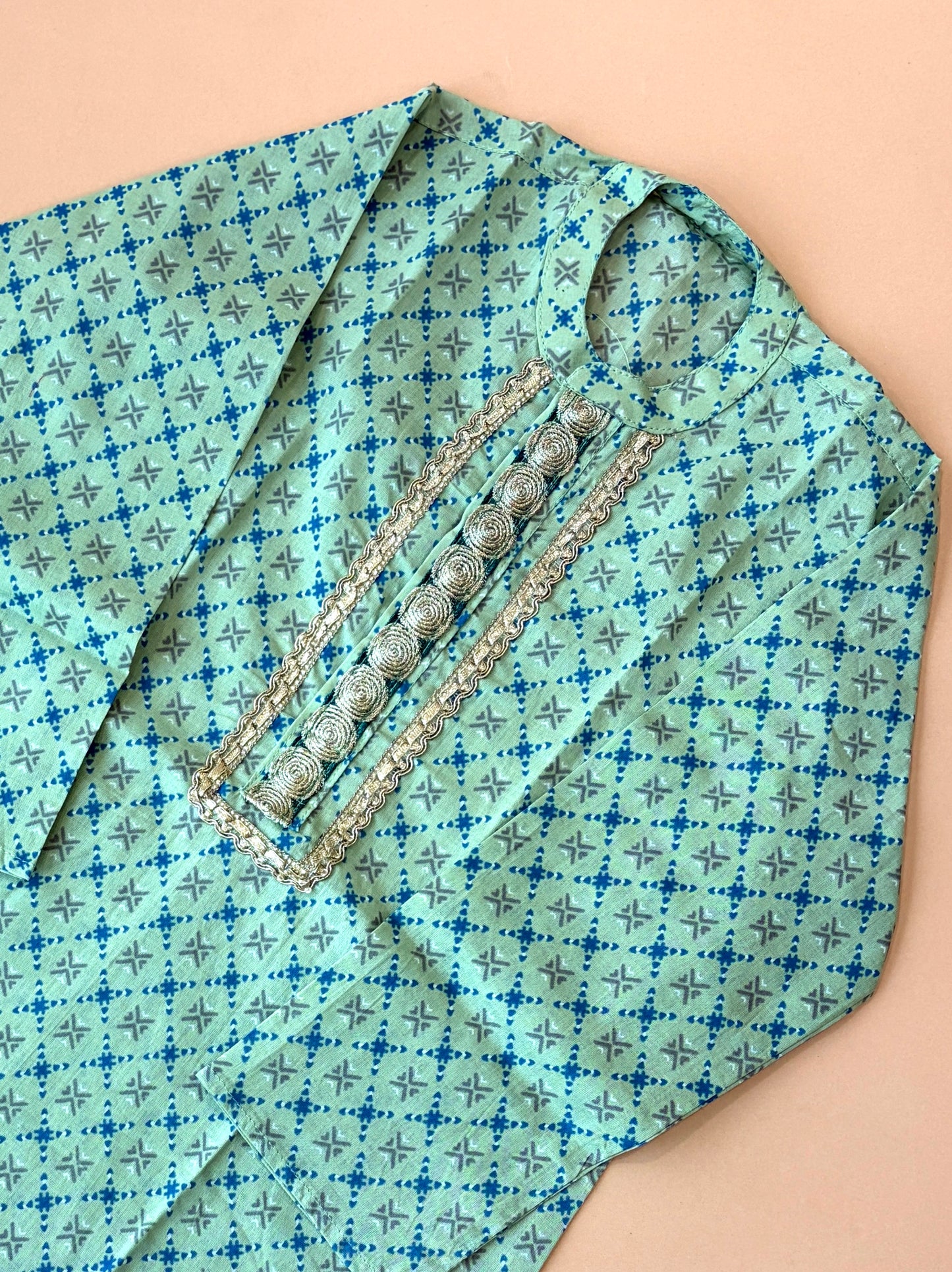 Mint green printed kurta pyjama for boys