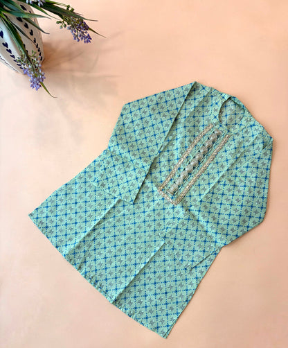 Mint green printed kurta pyjama for boys