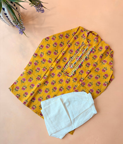 Yellow Bootie Kurta Pyjama for Boys | 100% Cotton Festive Wear