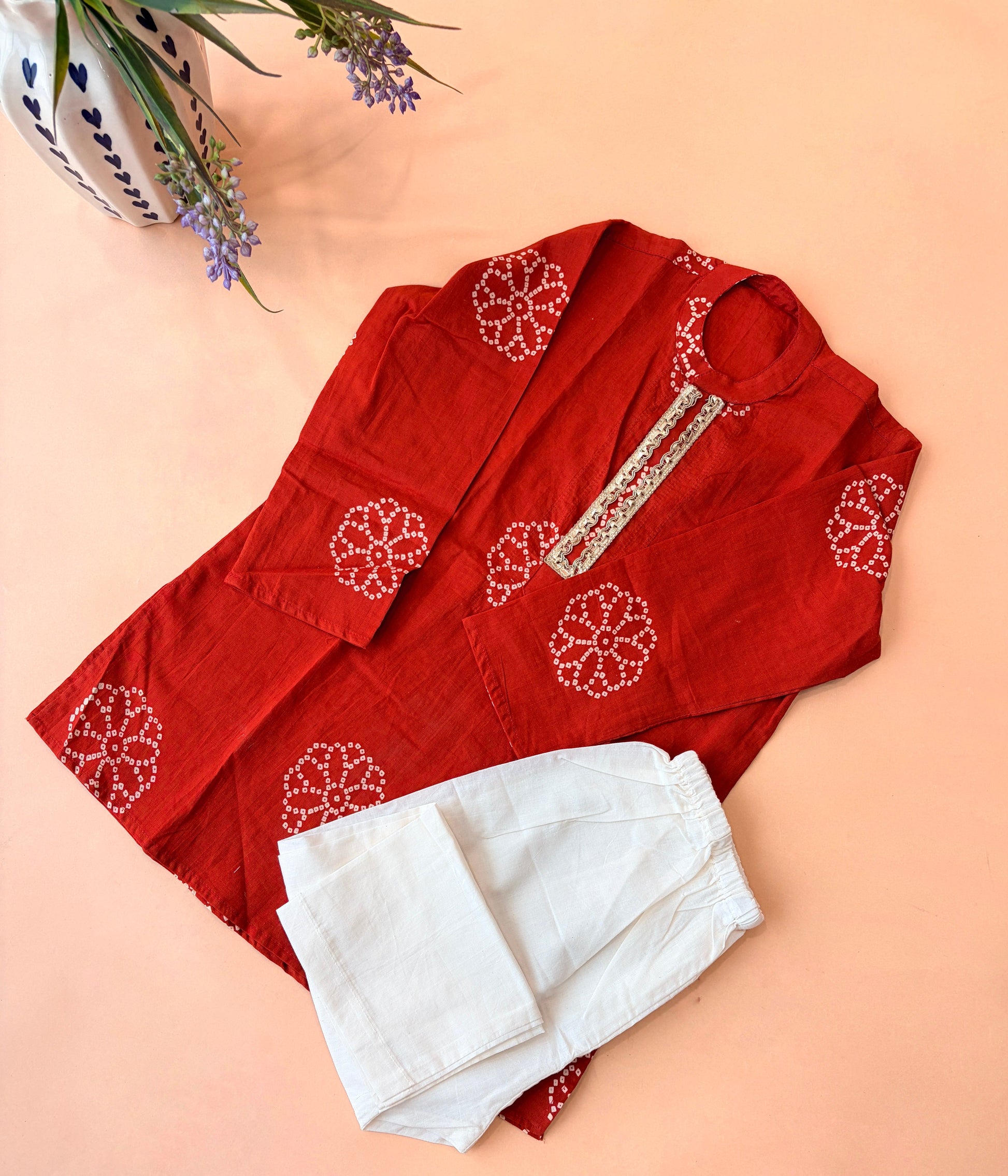 Rust Bhandhani kurta pyzama