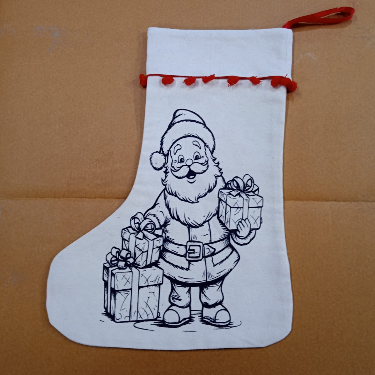 Santa Print Canvas stockings - L size (pack of 2/12/30/50)