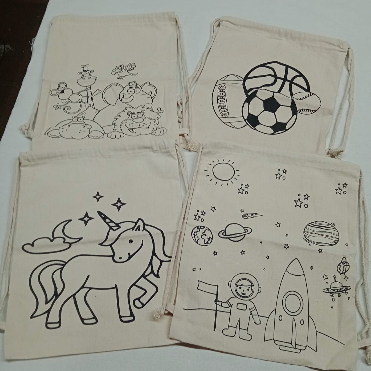 Cotton Canvas DIY/Pre-marked Backpacks ASSORTED Prints - Pack of 6/12