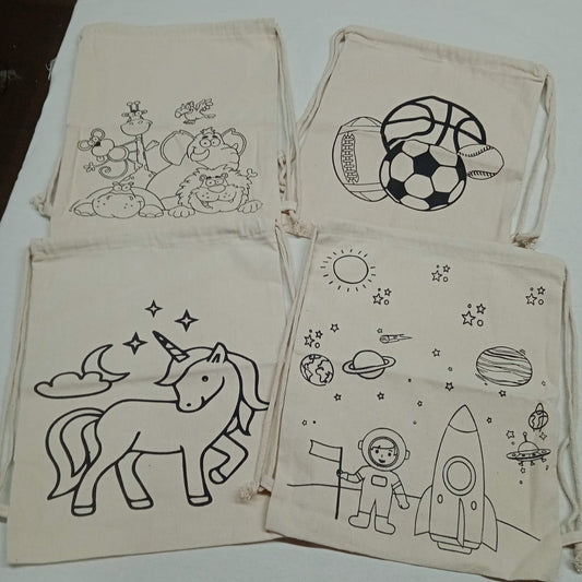 Cotton Canvas DIY/Pre-marked Backpacks ASSORTED Prints - Pack of 6/12