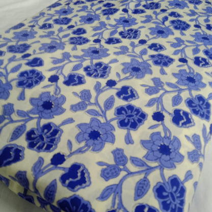 Soft Blue Bloom on White Cotton Fabric