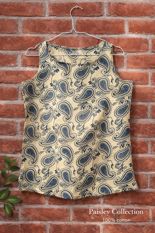 Classic Cream Paisley Cotton Sleeveless top