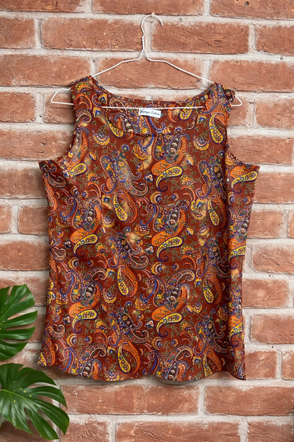 Rust Paisley Sleeveless Cotton Top