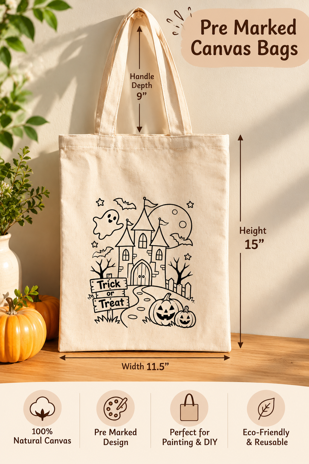 Halloween Pre-Marked Canvas Bags - Pack of 6