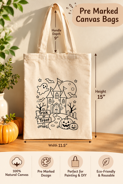Halloween Pre-Marked Canvas Bags - Pack of 6