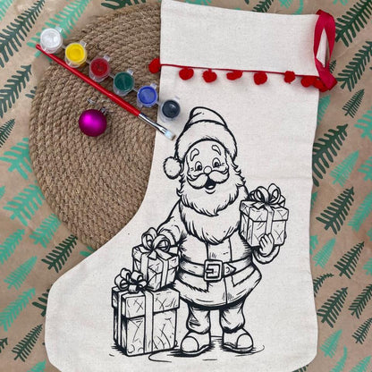 Santa Print Canvas stockings - L size (pack of 2/12/30/50)