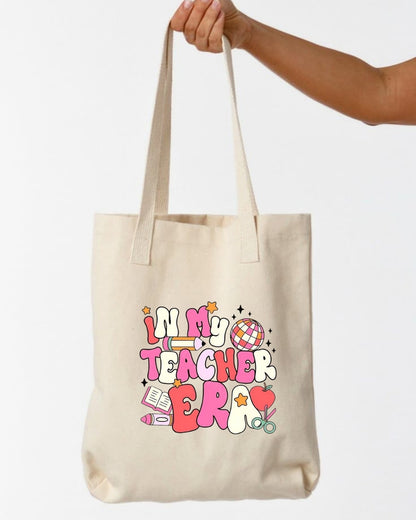 Eco-friendly recycled canvas Teacher’s Day tote bag with colourful printed design