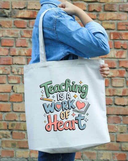Eco-friendly recycled canvas Teacher’s Day tote bag with colourful printed design